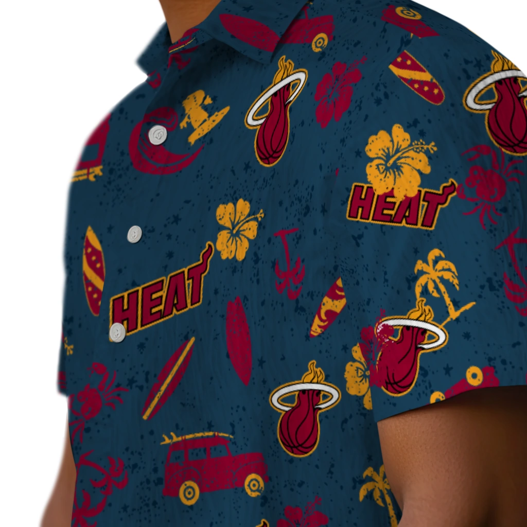 Miami Heat Hawaiian Shirt - Beach Vibe miami heat beach vibe navy hawaiian shirts trendy