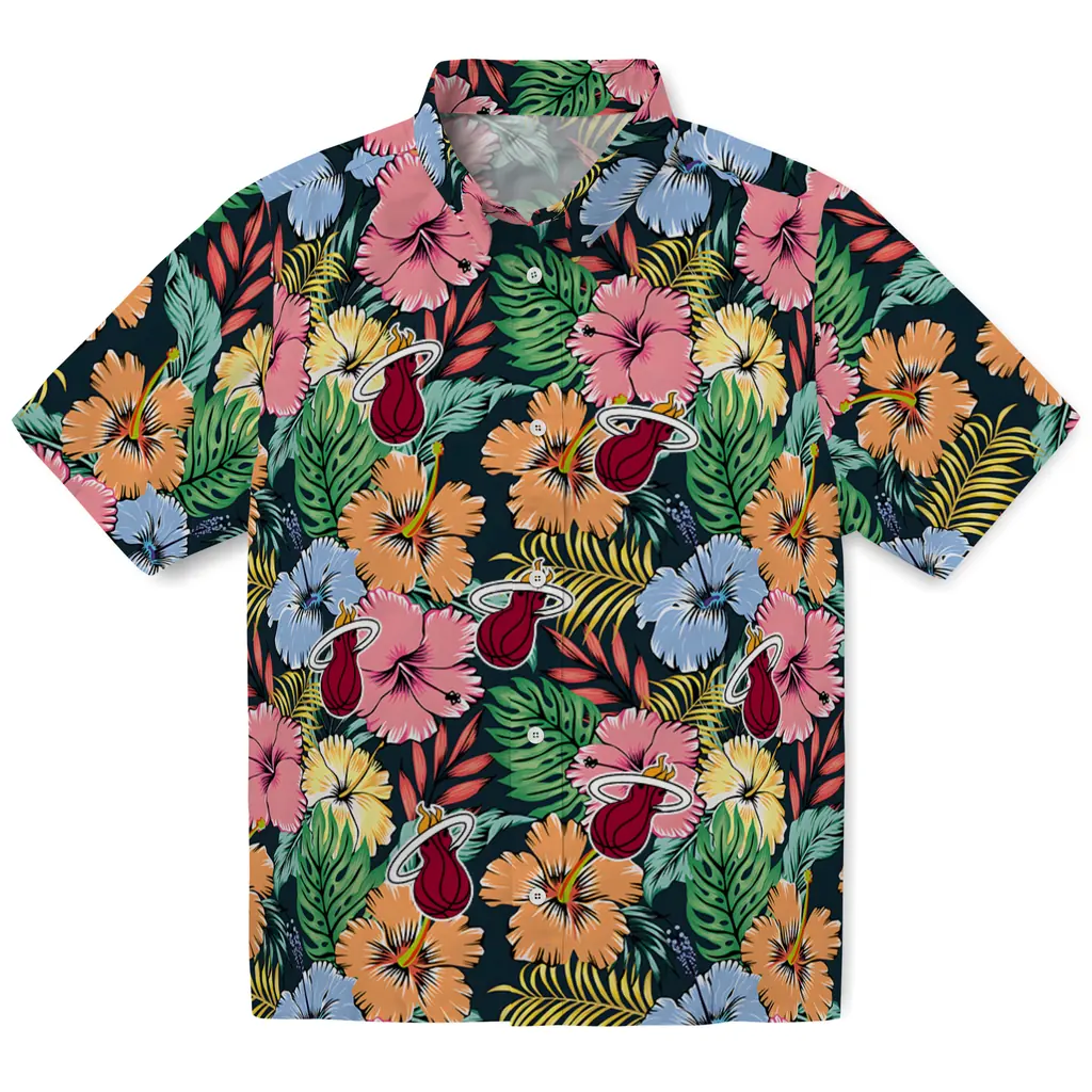 Miami Heat Hawaiian Shirt - Brilliant Hibiscus Garden miami heat brilliant hibiscus garden hawaiian shirts best selling
