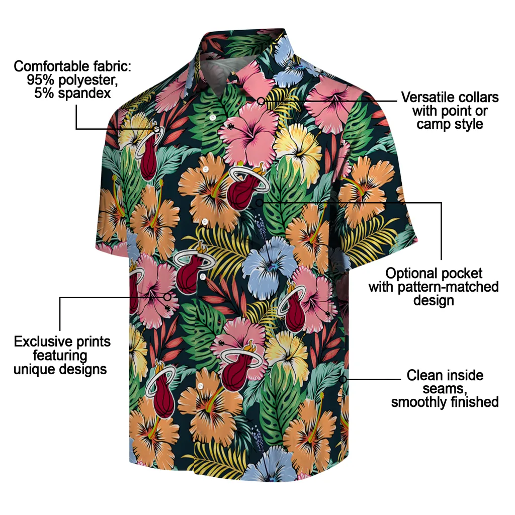 Miami Heat Hawaiian Shirt - Brilliant Hibiscus Garden miami heat brilliant hibiscus garden hawaiian shirts new arrival