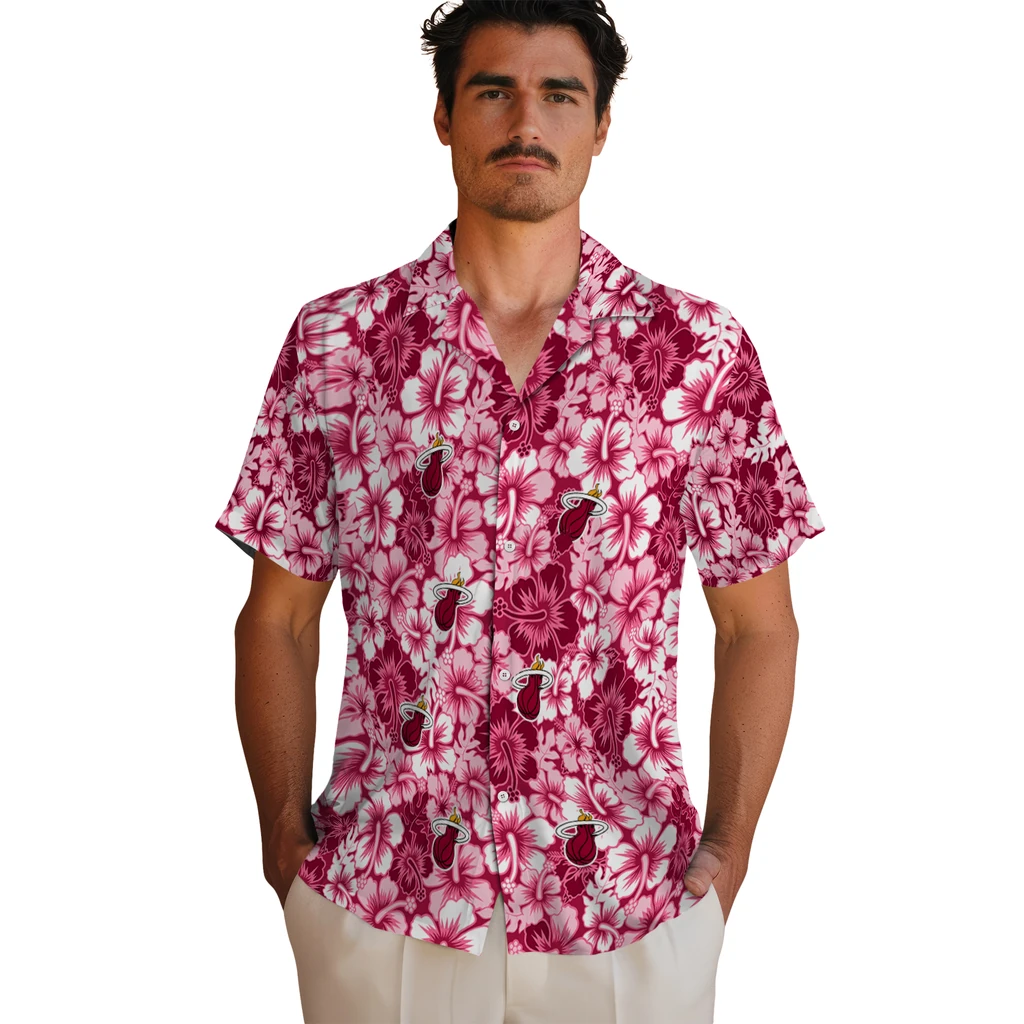 Miami Heat Hawaiian Shirt - Hibiscus Blooms miami heat hibiscus blooms red hawaiian shirts fashion forward