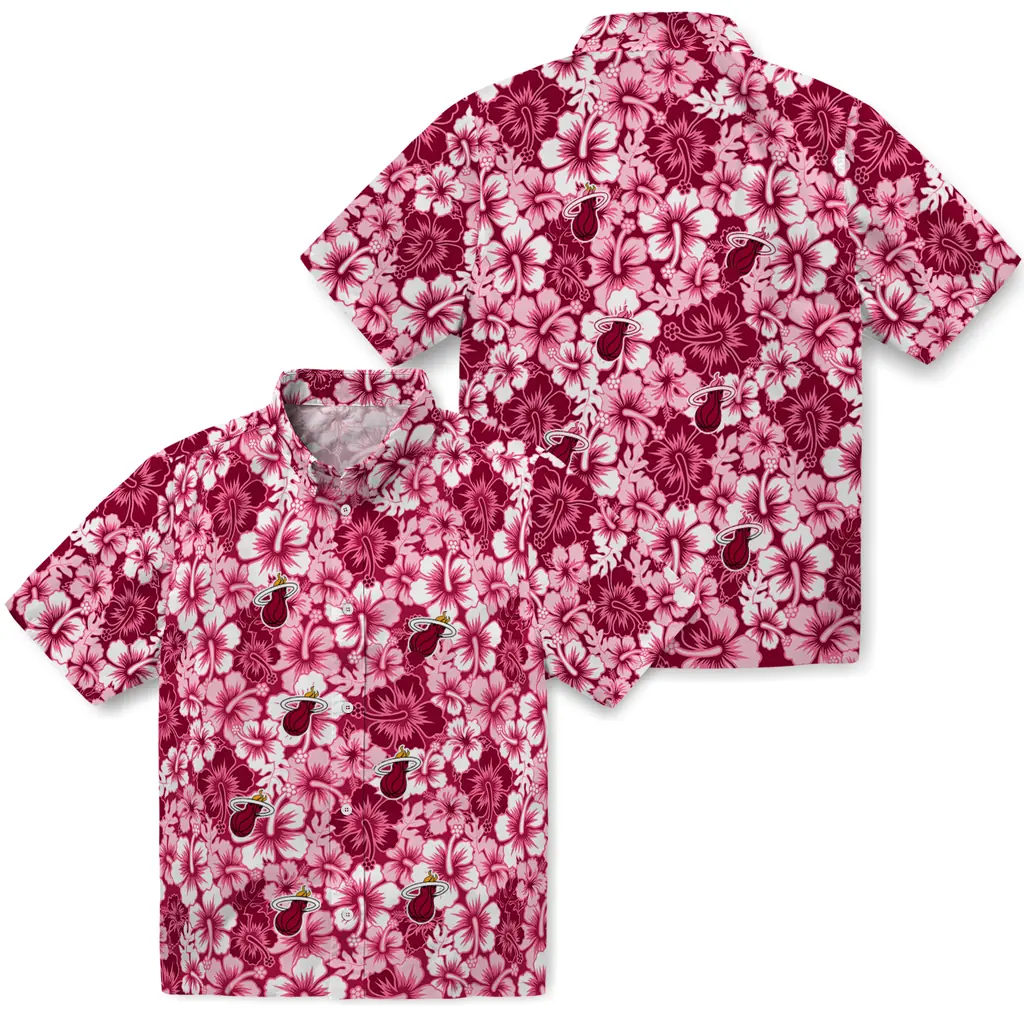 Miami Heat Hawaiian Shirt - Hibiscus Blooms miami heat hibiscus blooms red hawaiian shirts high quality
