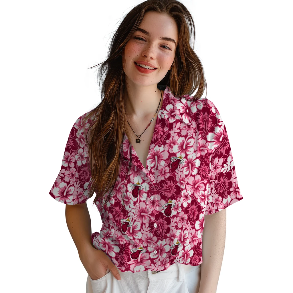 Miami Heat Hawaiian Shirt - Hibiscus Blooms miami heat hibiscus blooms red hawaiian shirts latest model