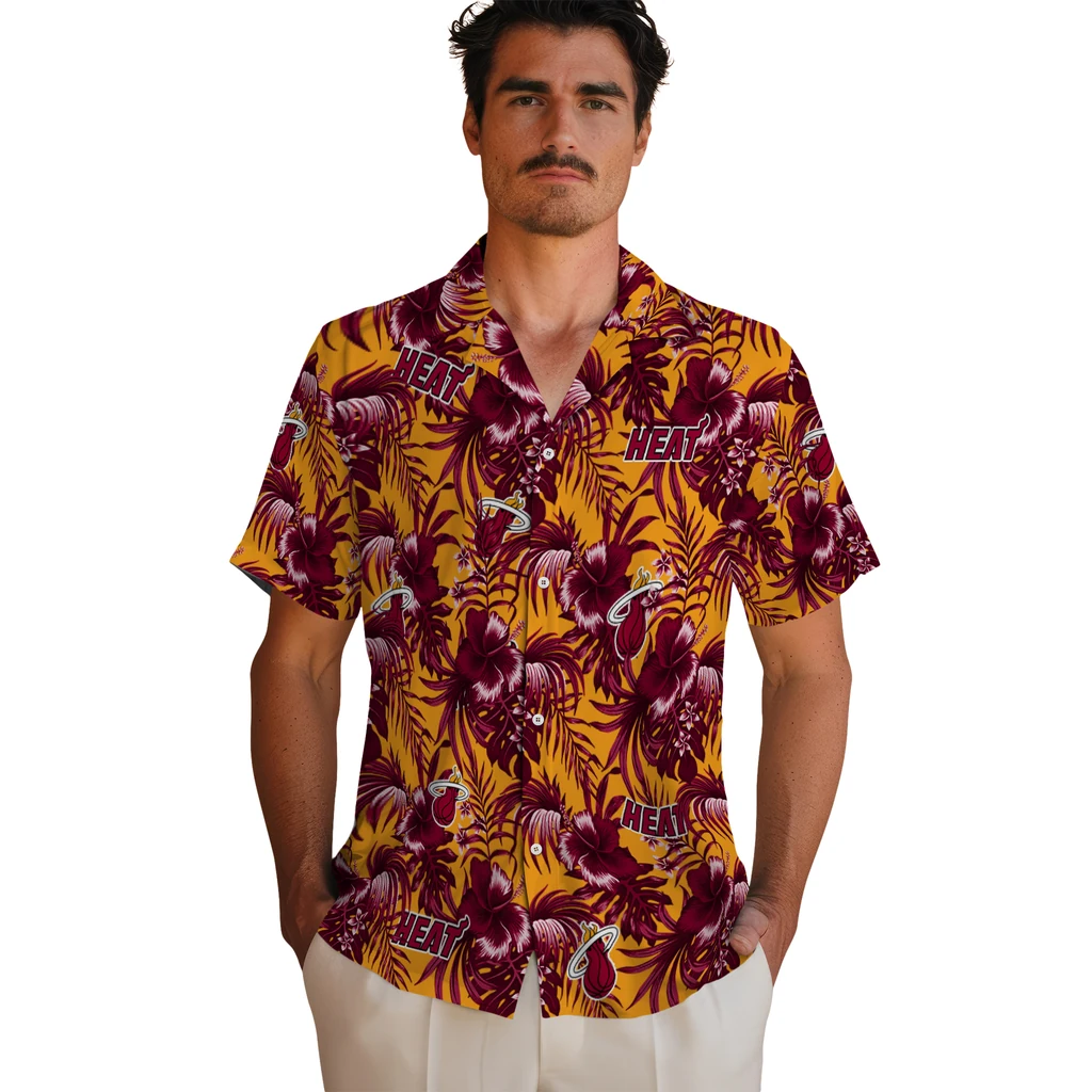 Miami Heat Hawaiian Shirt - Hibiscus Exotic miami heat hibiscus exotic red hawaiian shirts fashion forward