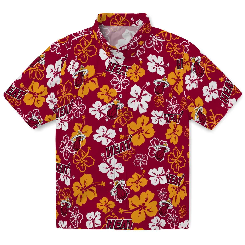 Miami Heat Hawaiian Shirt - Hibiscus Flower Design miami heat hibiscus bloom red hawaiian shirts best selling