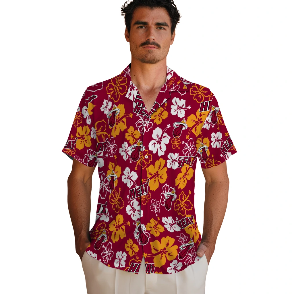 Miami Heat Hawaiian Shirt - Hibiscus Flower Design miami heat hibiscus bloom red hawaiian shirts fashion forward