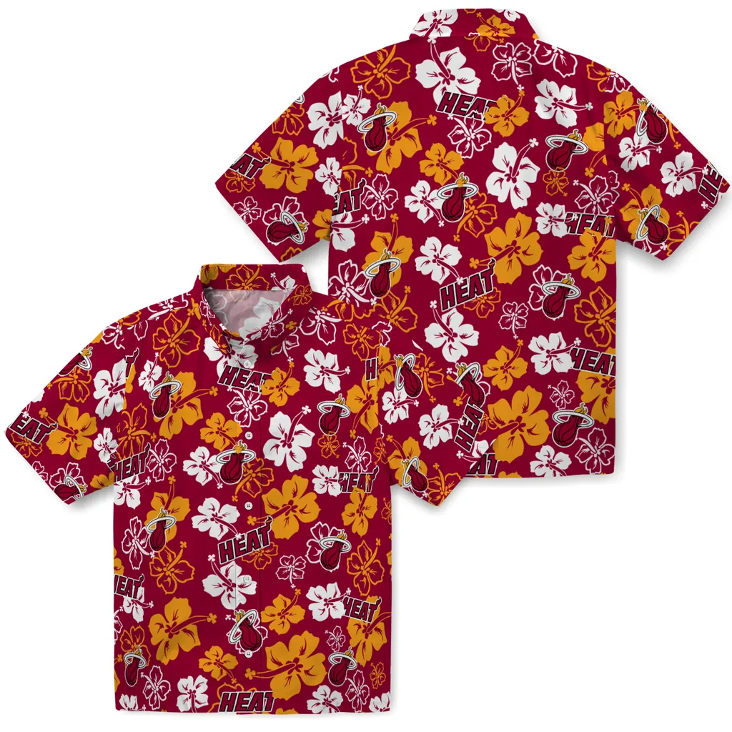 Miami Heat Hawaiian Shirt - Hibiscus Flower Design miami heat hibiscus bloom red hawaiian shirts high quality