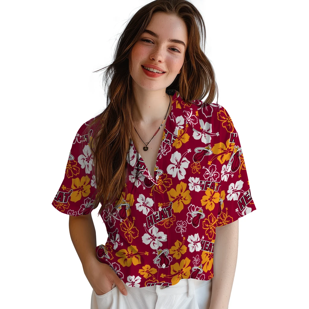 Miami Heat Hawaiian Shirt - Hibiscus Flower Design miami heat hibiscus bloom red hawaiian shirts latest model