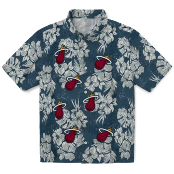 miami heat hibiscus flowers navy blue hawaiian shirts best selling