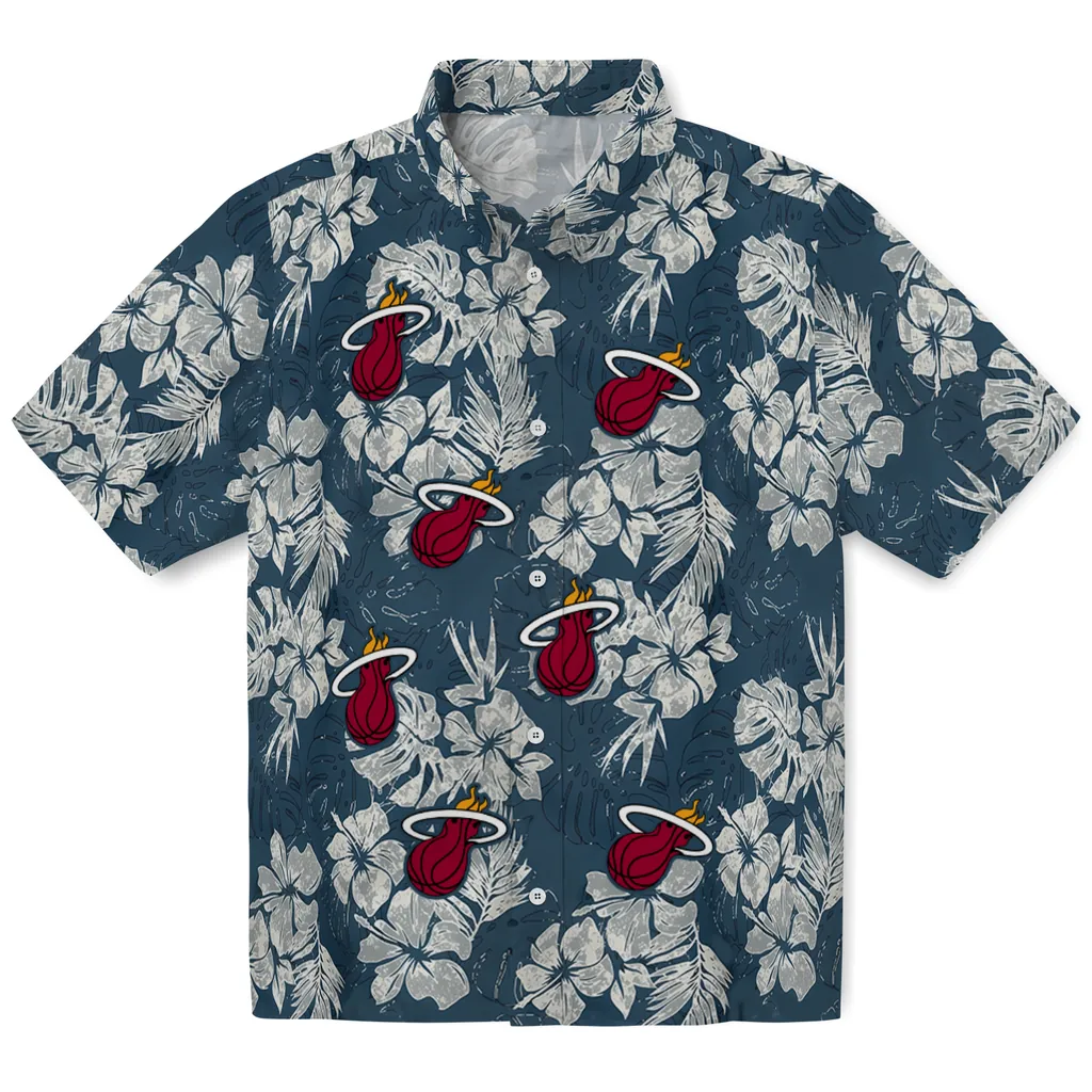Miami Heat Hawaiian Shirt - Hibiscus Flowers miami heat hibiscus flowers navy blue hawaiian shirts best selling