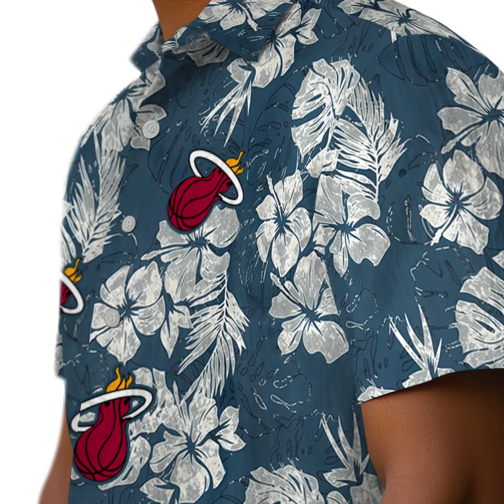 Miami Heat Hawaiian Shirt - Hibiscus Flowers miami heat hibiscus flowers navy blue hawaiian shirts trendy