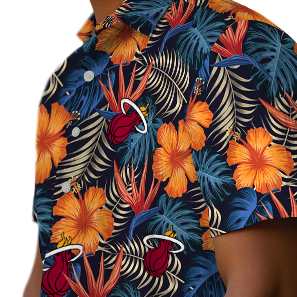 Miami Heat Hawaiian Shirt - Hibiscus Foliage miami heat hibiscus foliage hawaiian shirts trendy
