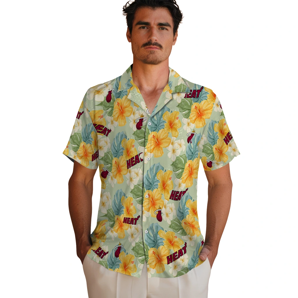 Miami Heat Hawaiian Shirt - Hibiscus Mood miami heat hibiscus mood pale lime yellow hawaiian shirts fashion forward