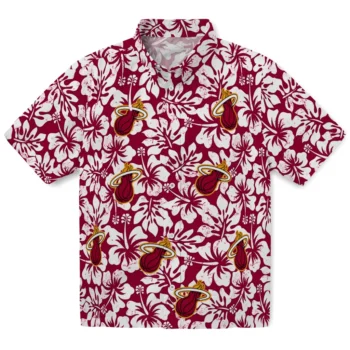 miami heat hibiscus motif red white hawaiian shirts best selling