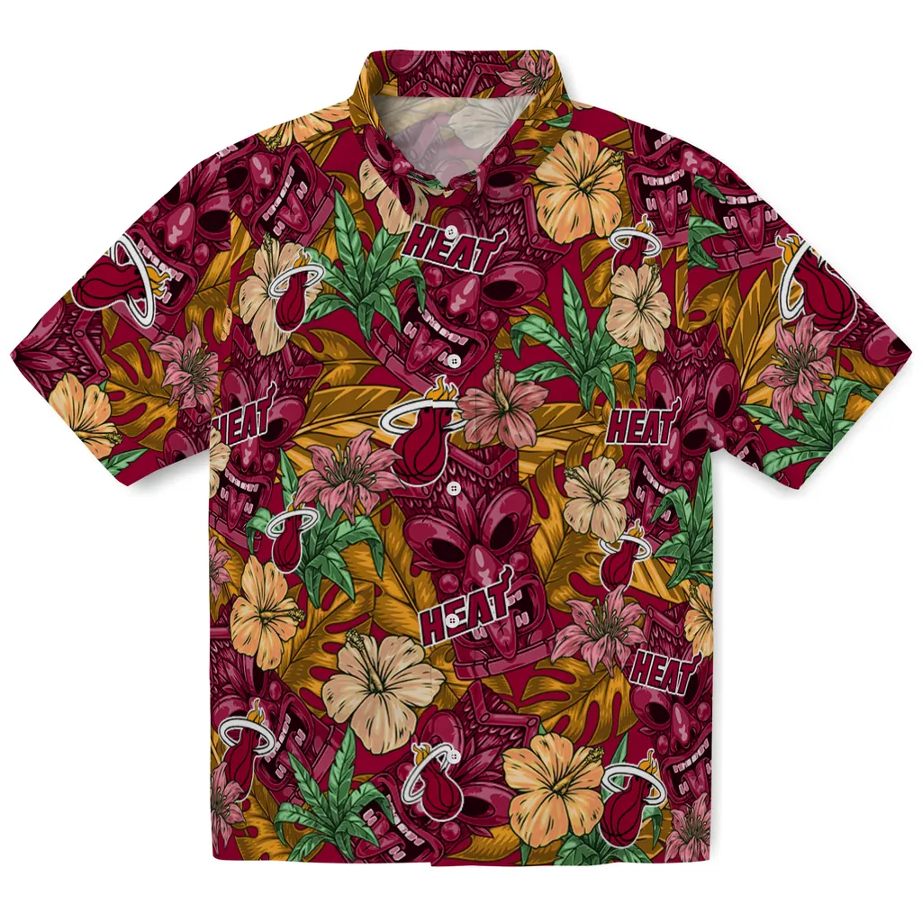 Miami Heat Hawaiian Shirt - Hibiscus Tiki Jungle miami heat tiki jungle red hawaiian shirts best selling