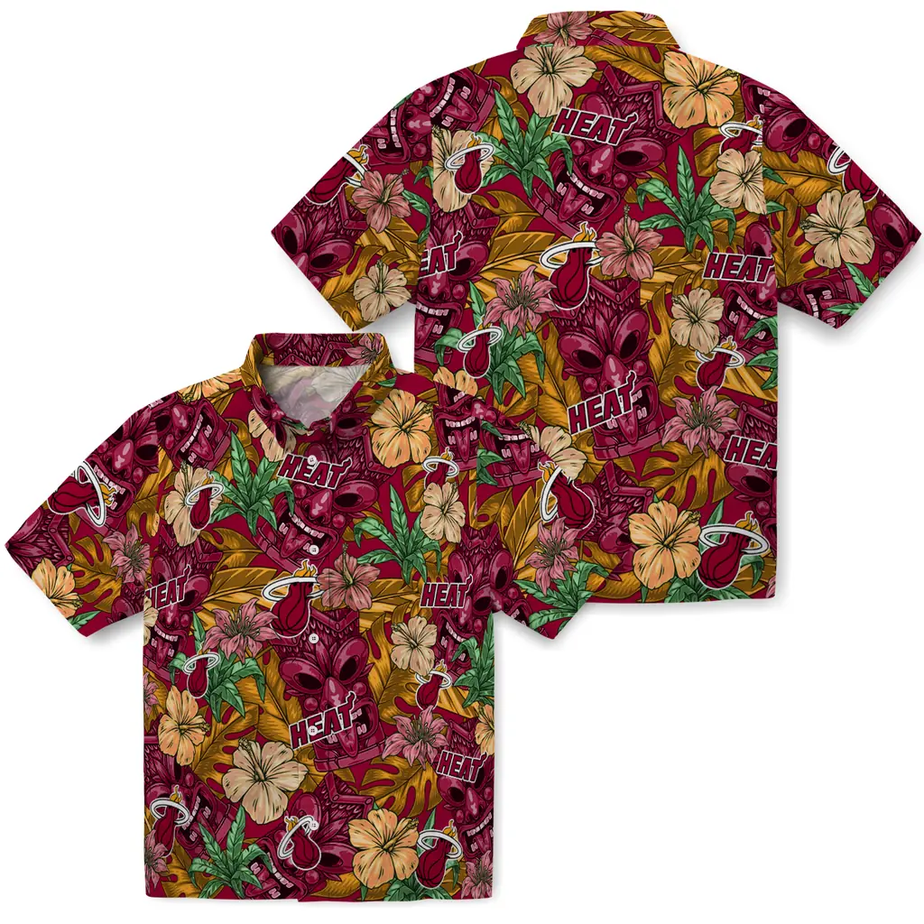Miami Heat Hawaiian Shirt - Hibiscus Tiki Jungle miami heat tiki jungle red hawaiian shirts high quality