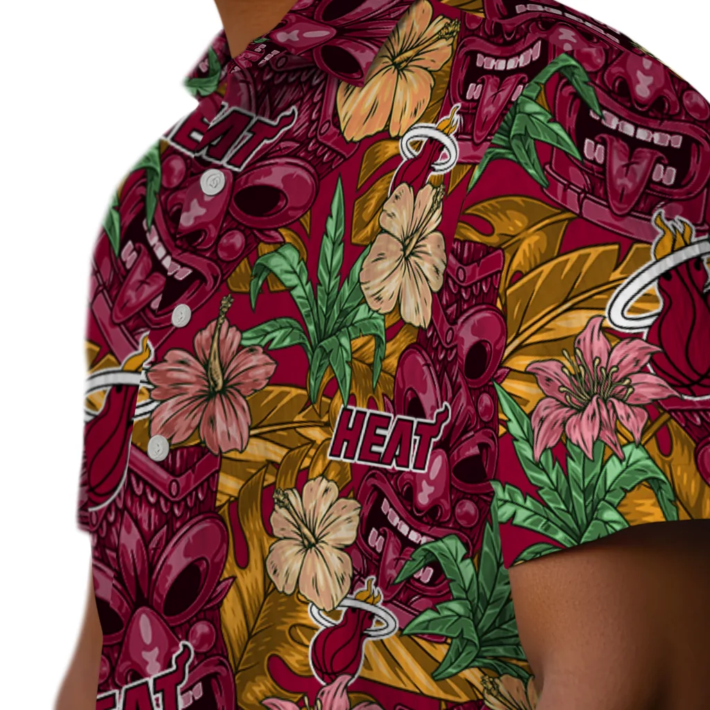 Miami Heat Hawaiian Shirt - Hibiscus Tiki Jungle miami heat tiki jungle red hawaiian shirts trendy