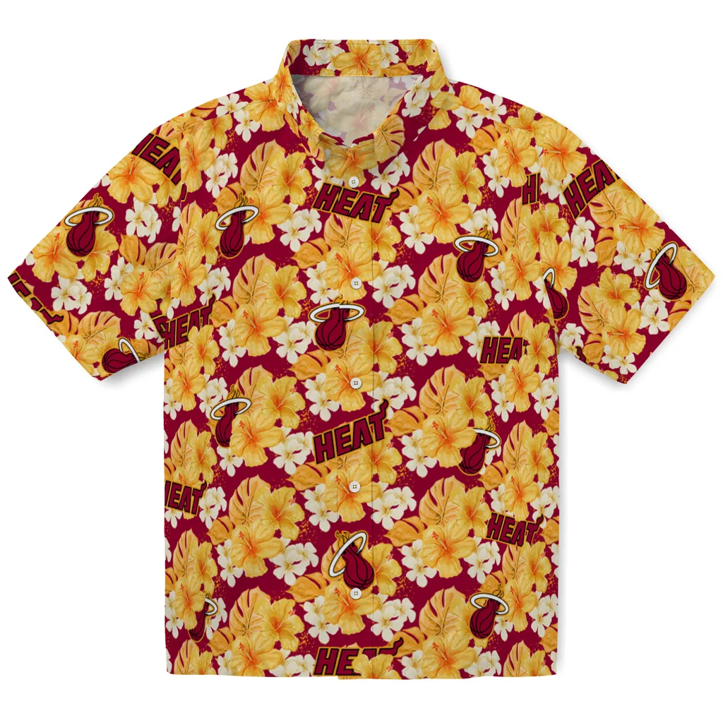 Miami Heat Hawaiian Shirt - Hibiscus Tropics miami heat hibiscus tropics red yellow hawaiian shirts best selling