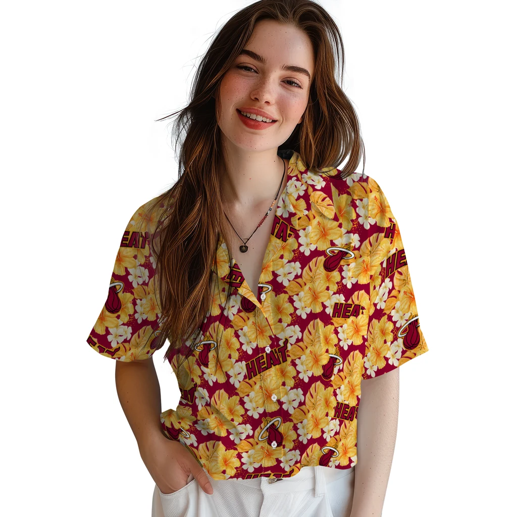 Miami Heat Hawaiian Shirt - Hibiscus Tropics miami heat hibiscus tropics red yellow hawaiian shirts latest model