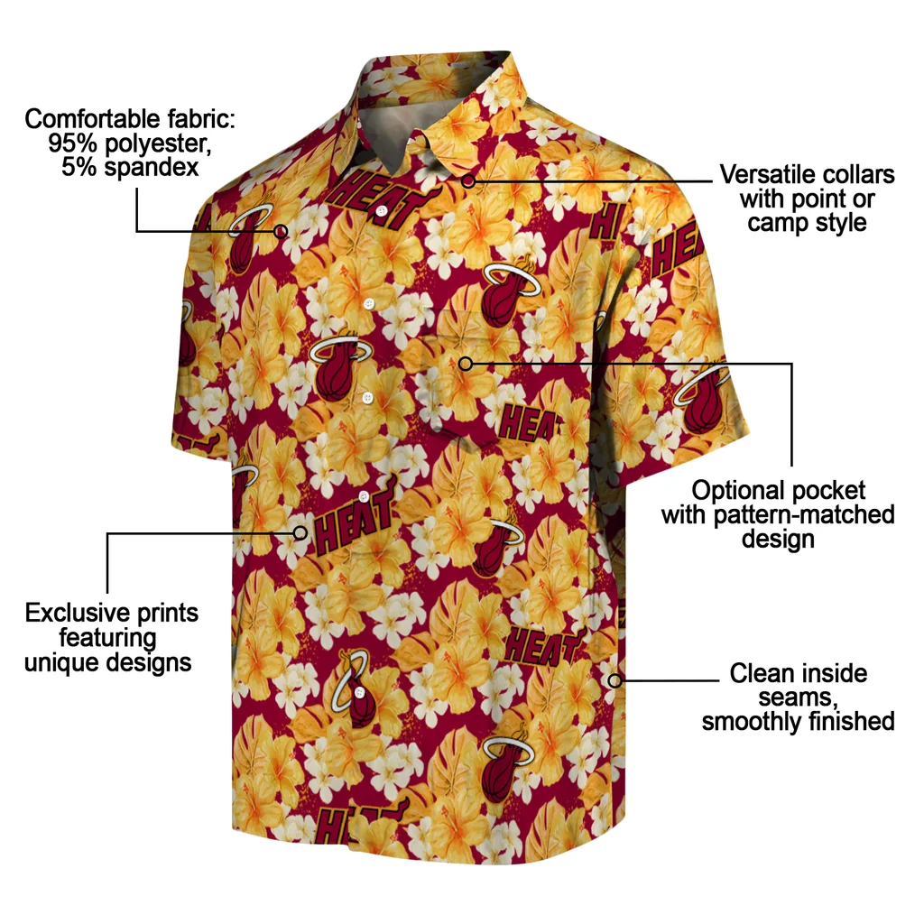 Miami Heat Hawaiian Shirt - Hibiscus Tropics miami heat hibiscus tropics red yellow hawaiian shirts new arrival