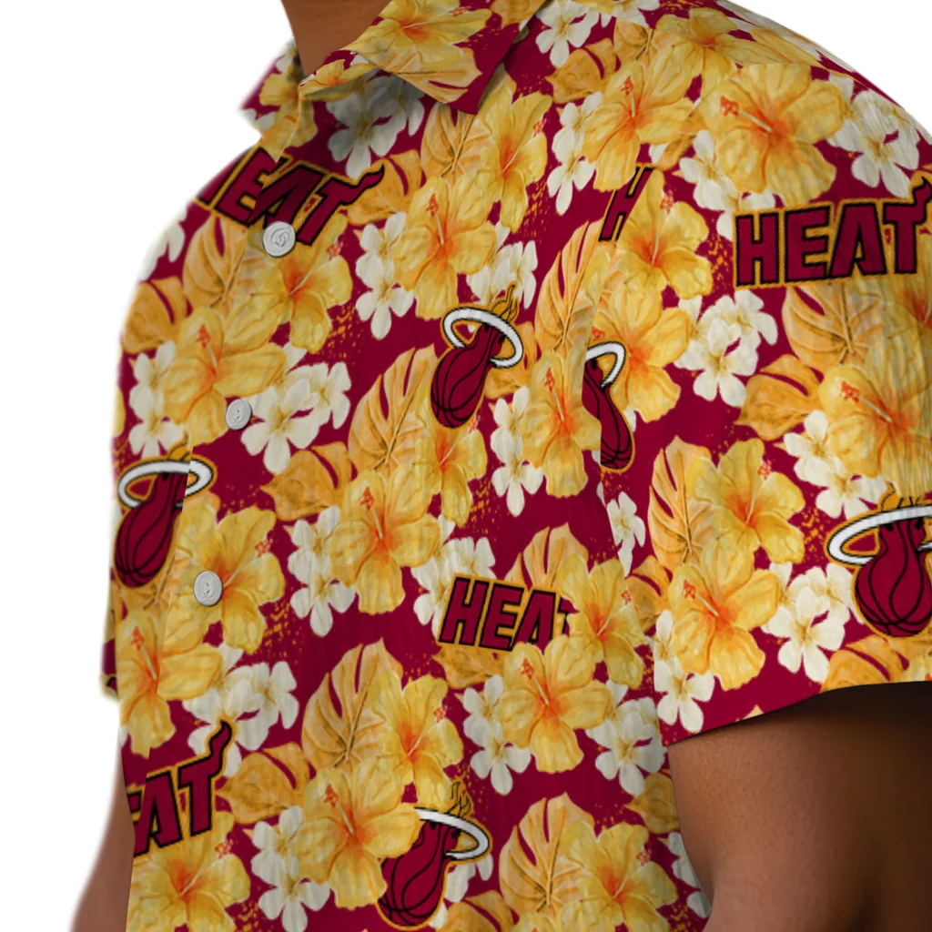 Miami Heat Hawaiian Shirt - Hibiscus Tropics miami heat hibiscus tropics red yellow hawaiian shirts trendy