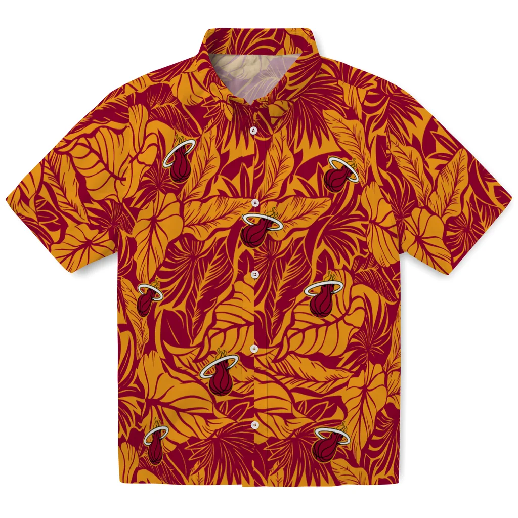 Miami Heat Hawaiian Shirt - Monstera Layer miami heat monstera layer red hawaiian shirts best selling