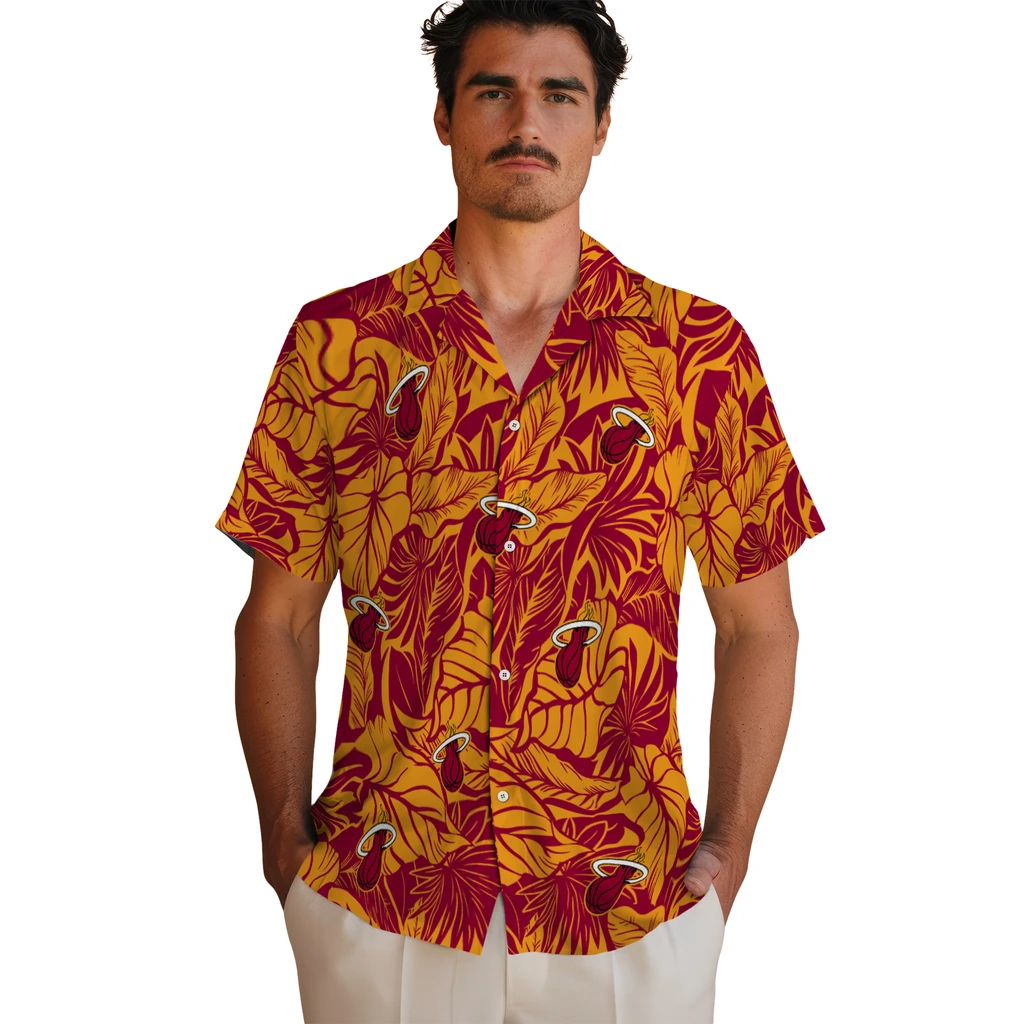 Miami Heat Hawaiian Shirt - Monstera Layer miami heat monstera layer red hawaiian shirts fashion forward