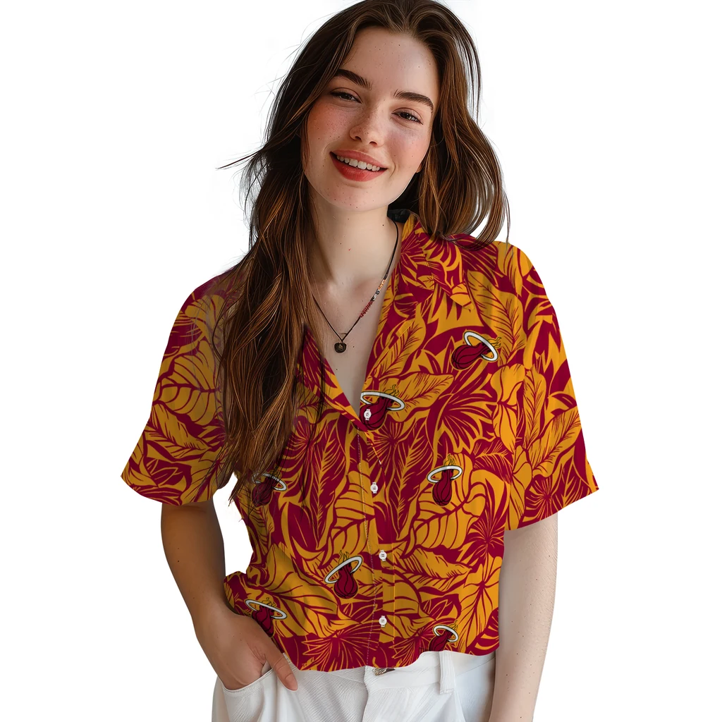 Miami Heat Hawaiian Shirt - Monstera Layer miami heat monstera layer red hawaiian shirts latest model