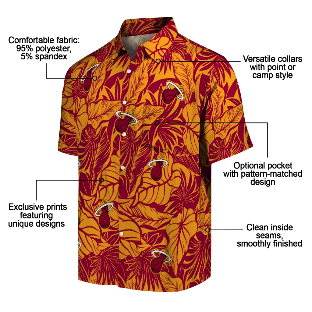 Miami Heat Hawaiian Shirt - Monstera Layer miami heat monstera layer red hawaiian shirts new arrival