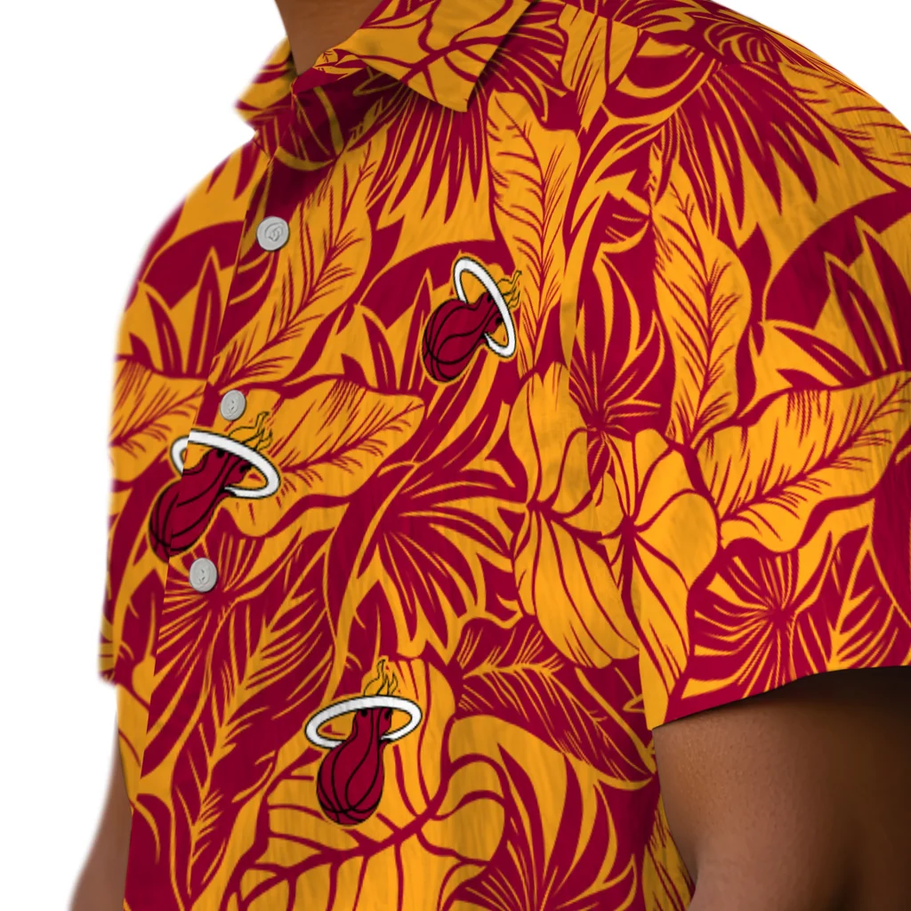 Miami Heat Hawaiian Shirt - Monstera Layer miami heat monstera layer red hawaiian shirts trendy