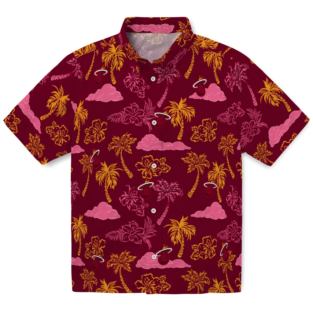 Miami Heat Hawaiian Shirt - Palm And Clouds miami heat palm and clouds red hawaiian shirts best selling