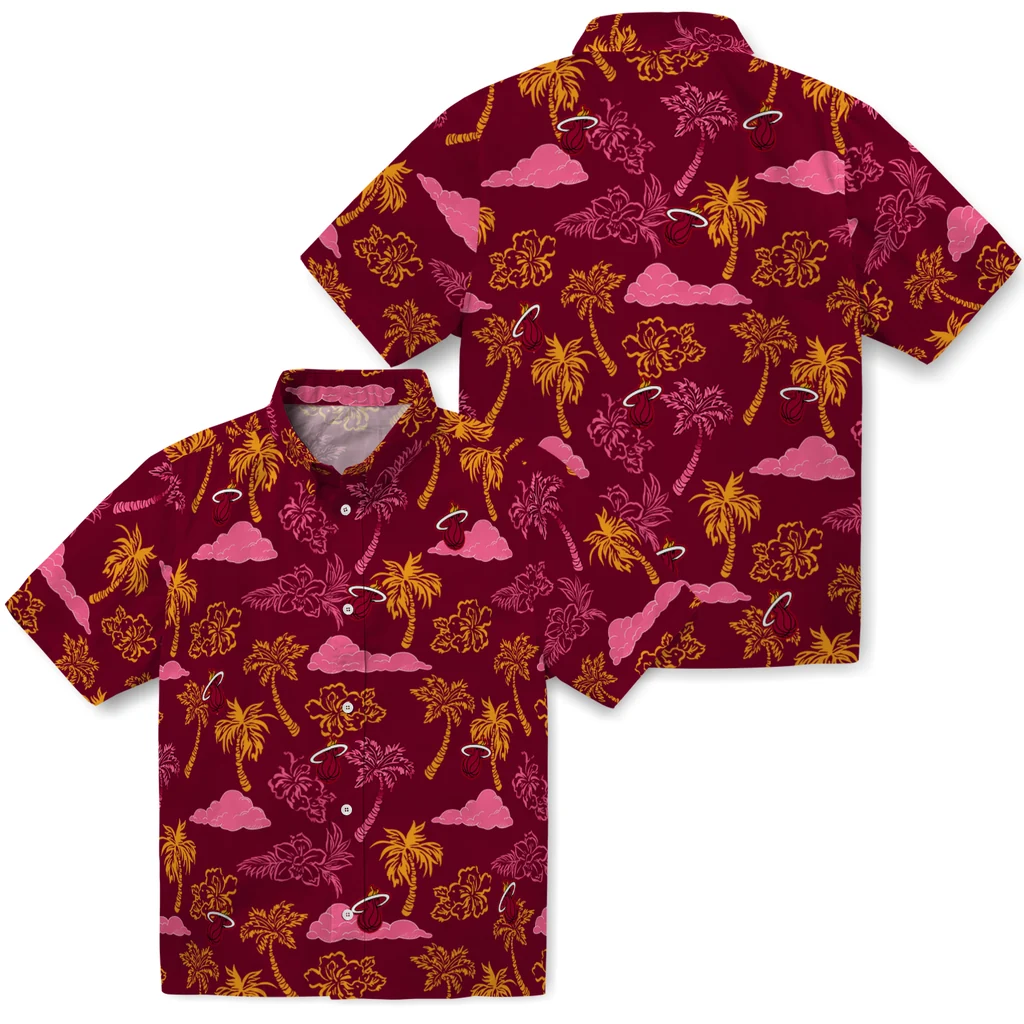 Miami Heat Hawaiian Shirt - Palm And Clouds miami heat palm and clouds red hawaiian shirts high quality