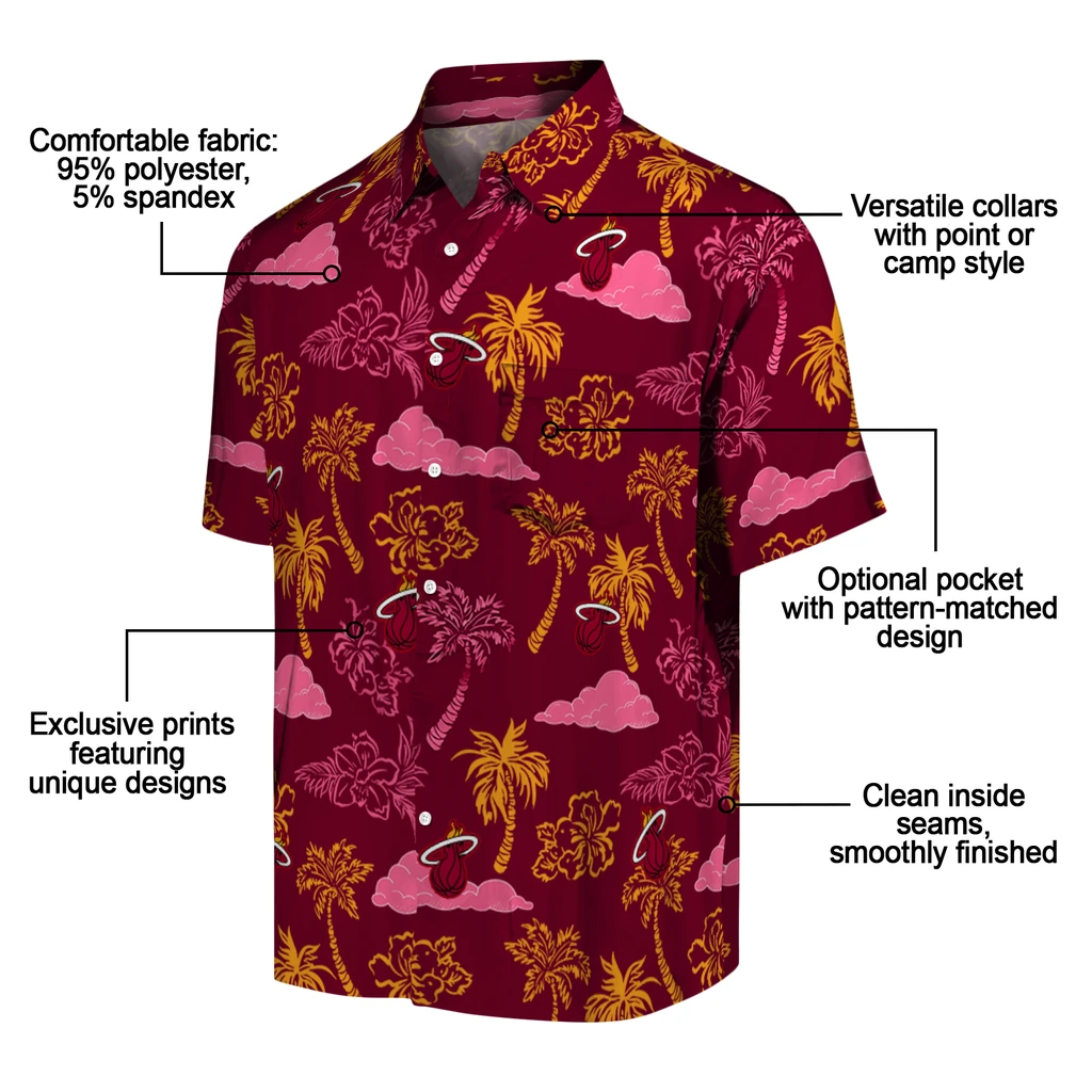Miami Heat Hawaiian Shirt - Palm And Clouds miami heat palm and clouds red hawaiian shirts new arrival