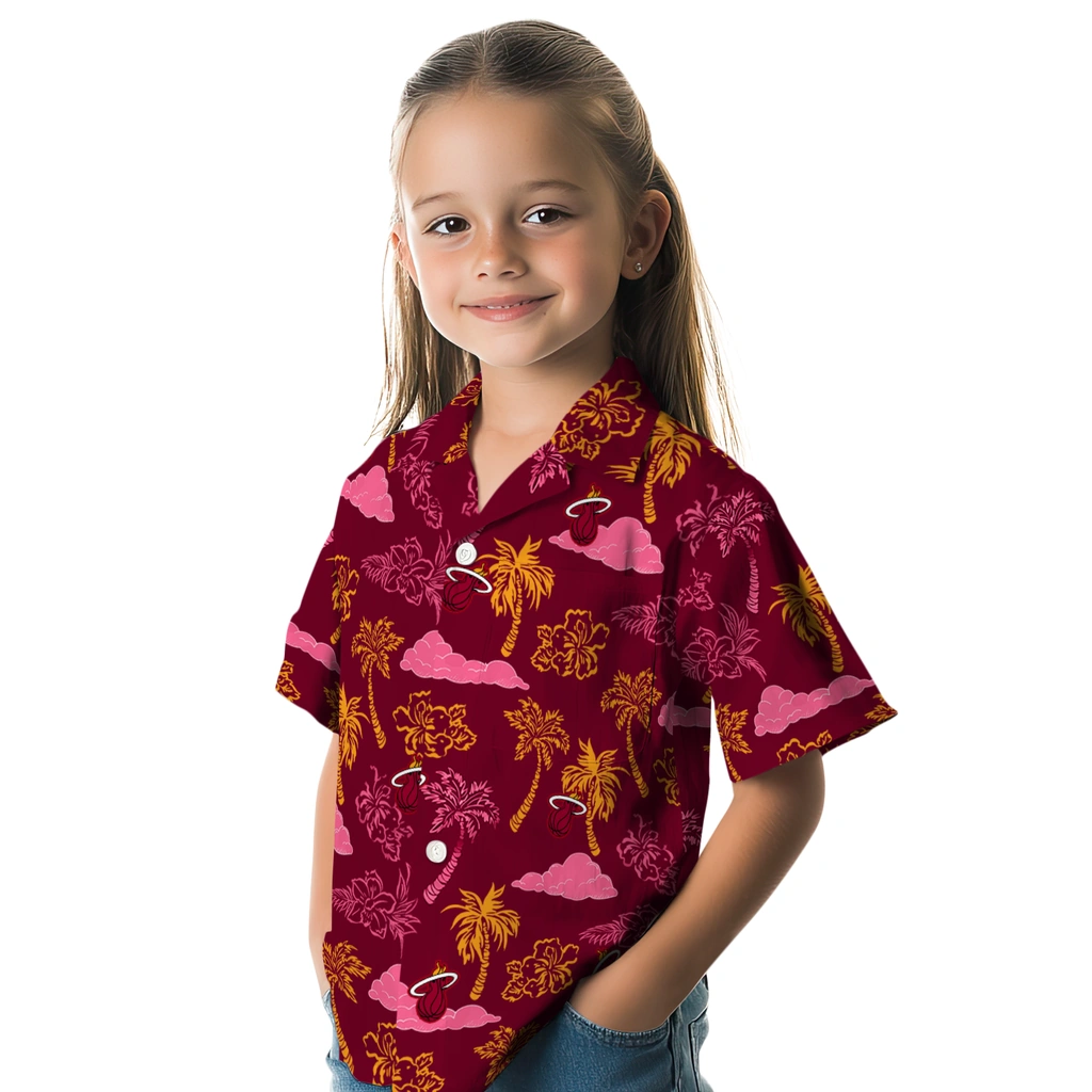Miami Heat Hawaiian Shirt - Palm And Clouds miami heat palm and clouds red hawaiian shirts premium grade