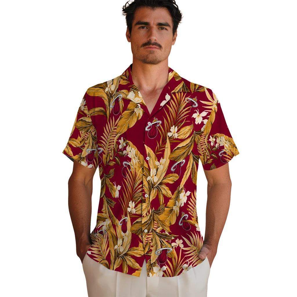 Miami Heat Hawaiian Shirt - Palm Leaves miami heat palm leaves red hawaiian shirts fashion forward