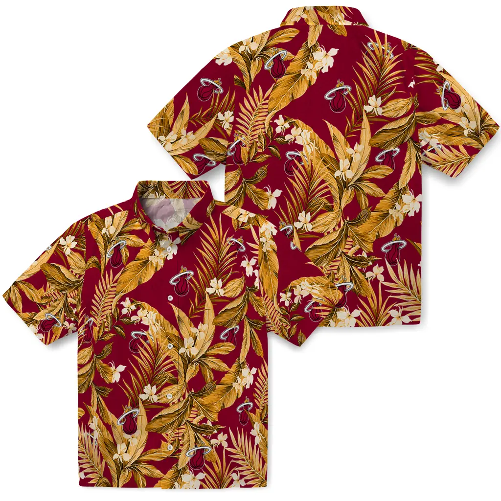 Miami Heat Hawaiian Shirt - Palm Leaves miami heat palm leaves red hawaiian shirts high quality