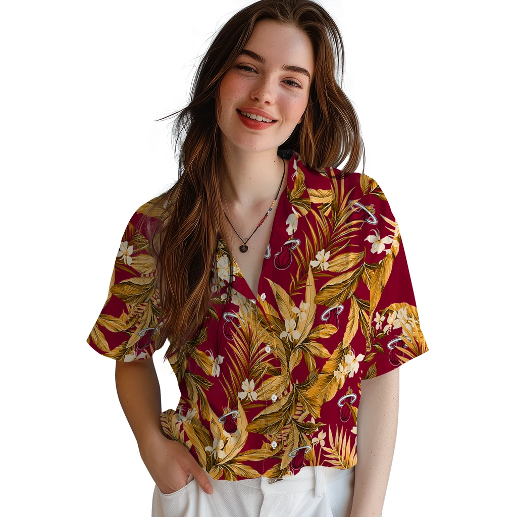 Miami Heat Hawaiian Shirt - Palm Leaves miami heat palm leaves red hawaiian shirts latest model