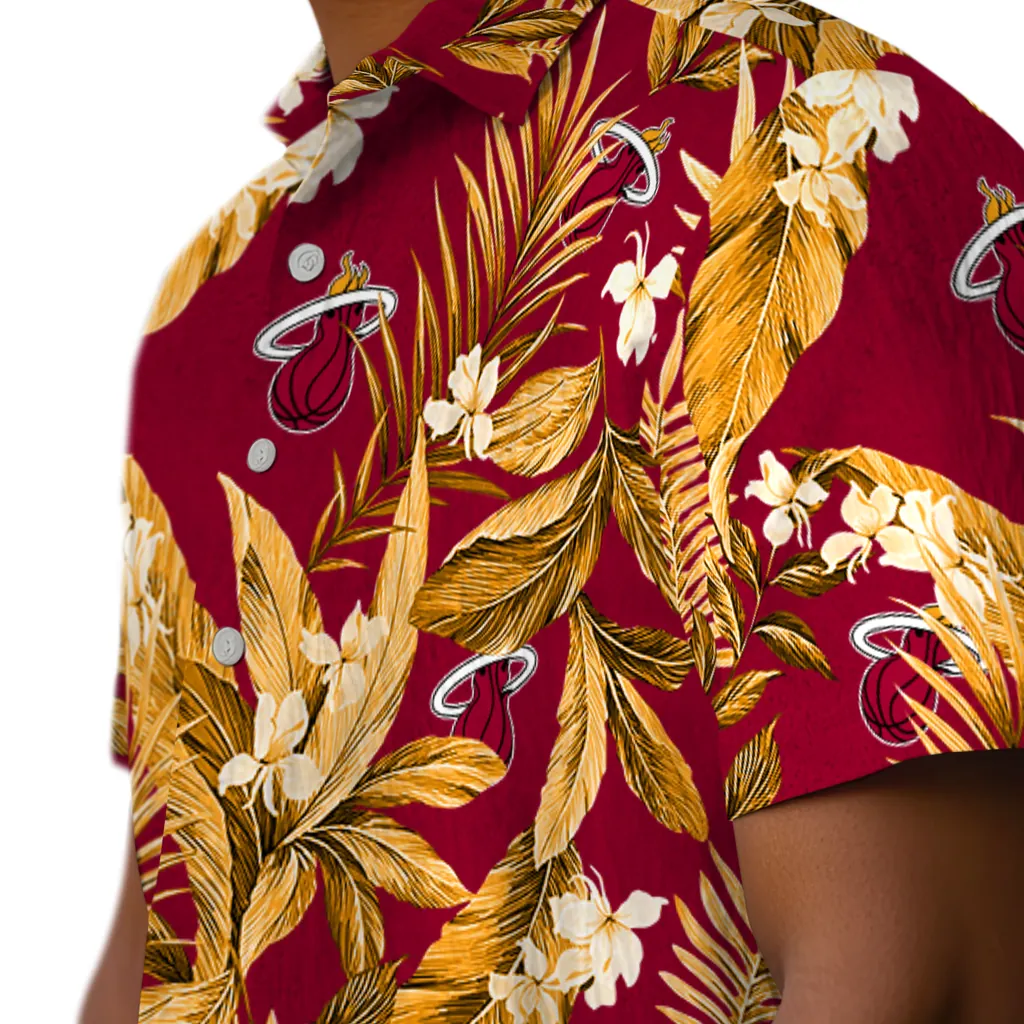 Miami Heat Hawaiian Shirt - Palm Leaves miami heat palm leaves red hawaiian shirts trendy