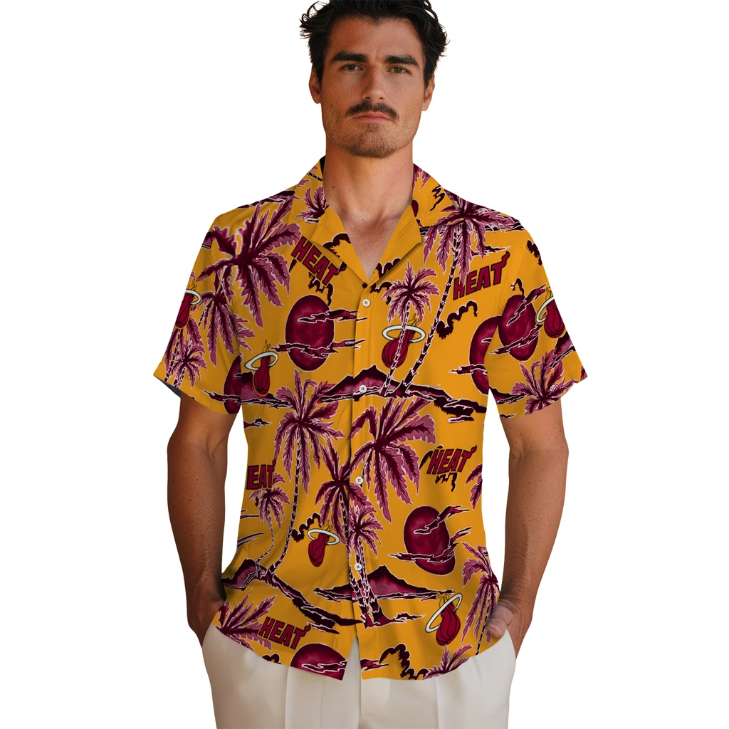Miami Heat Hawaiian Shirt - Palm Sunset miami heat palm sunset hawaiian shirts fashion forward