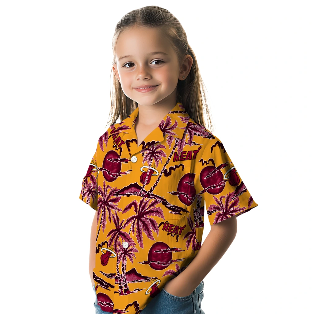 Miami Heat Hawaiian Shirt - Palm Sunset miami heat palm sunset hawaiian shirts premium grade