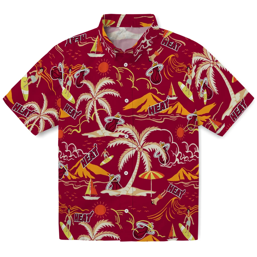 Miami Heat Hawaiian Shirt - Palm Tree Island miami heat palm tree island red hawaiian shirts best selling