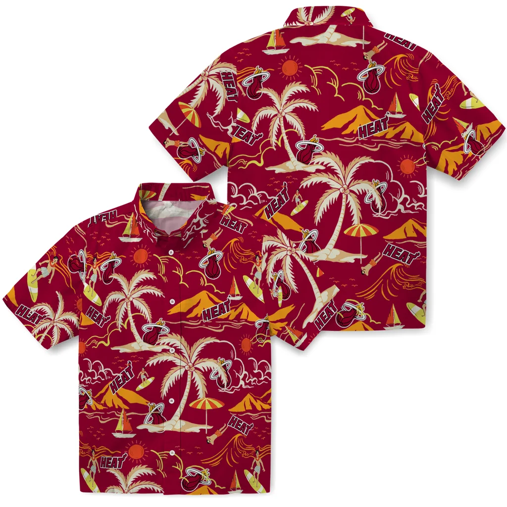 Miami Heat Hawaiian Shirt - Palm Tree Island miami heat palm tree island red hawaiian shirts high quality