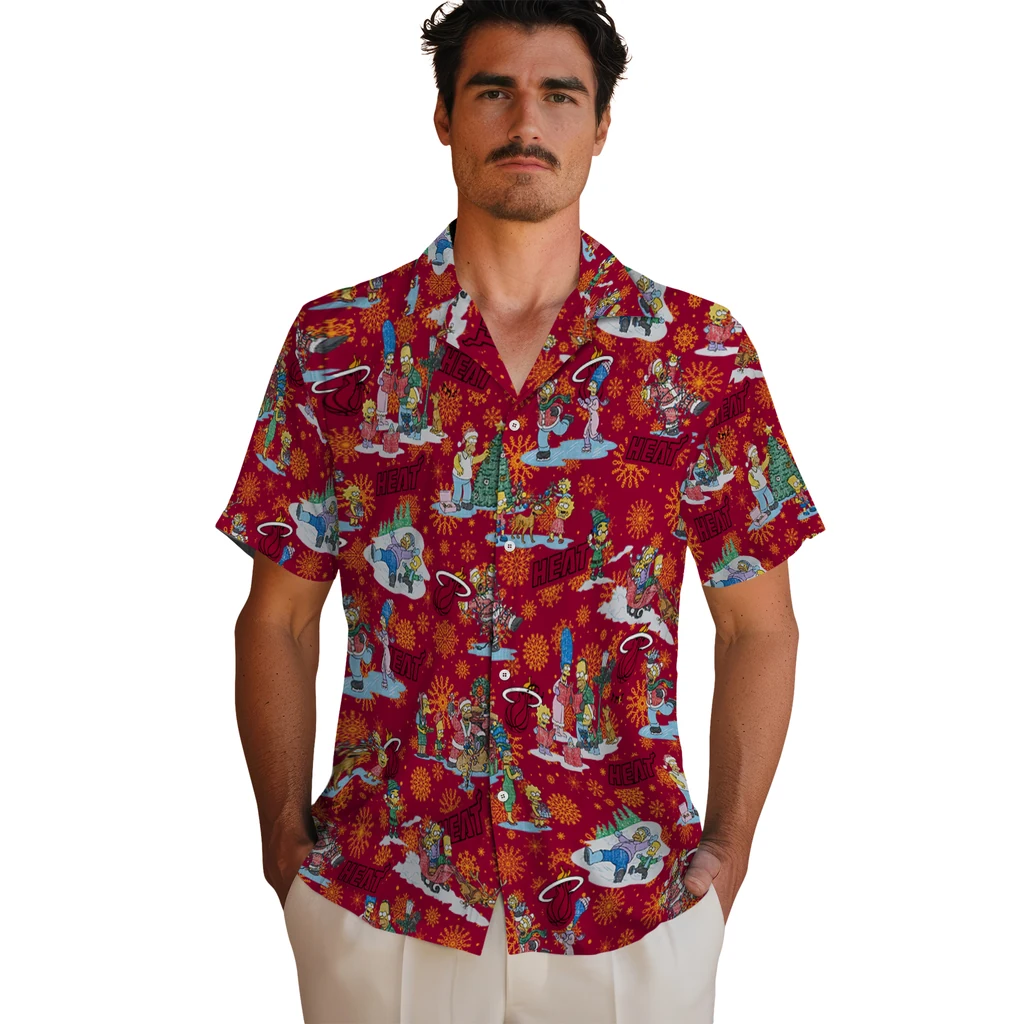 Miami Heat Hawaiian Shirt - Simpsons Christmas miami heat simpsons christmas red hawaiian shirts fashion forward