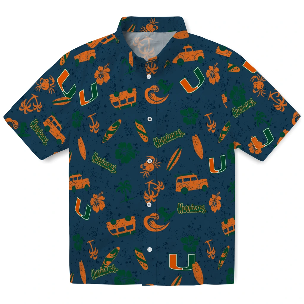 Miami Hurricanes Hawaiian Shirt - Beach Vibe miami hurricanes beach vibe navy hawaiian shirts best selling