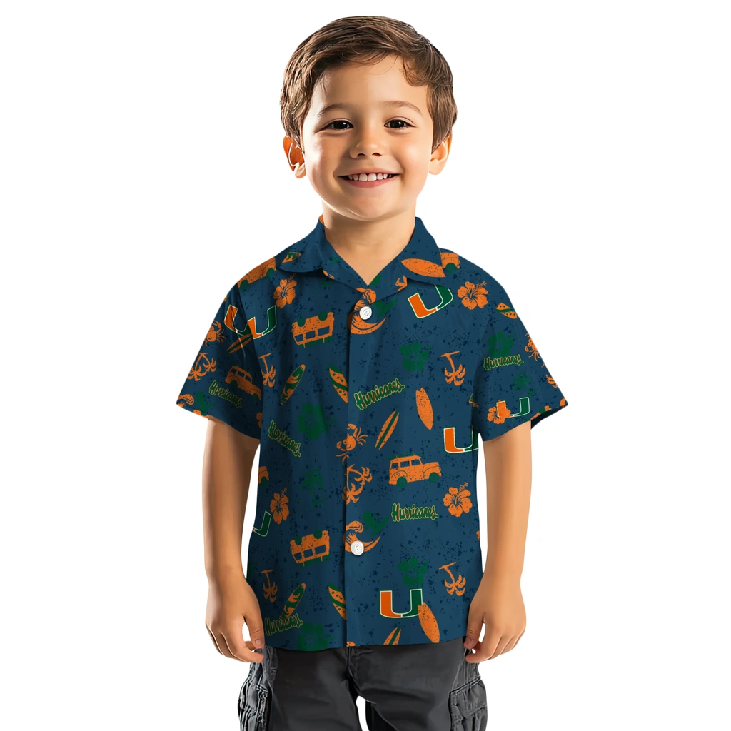 Miami Hurricanes Hawaiian Shirt - Beach Vibe miami hurricanes beach vibe navy hawaiian shirts top rated