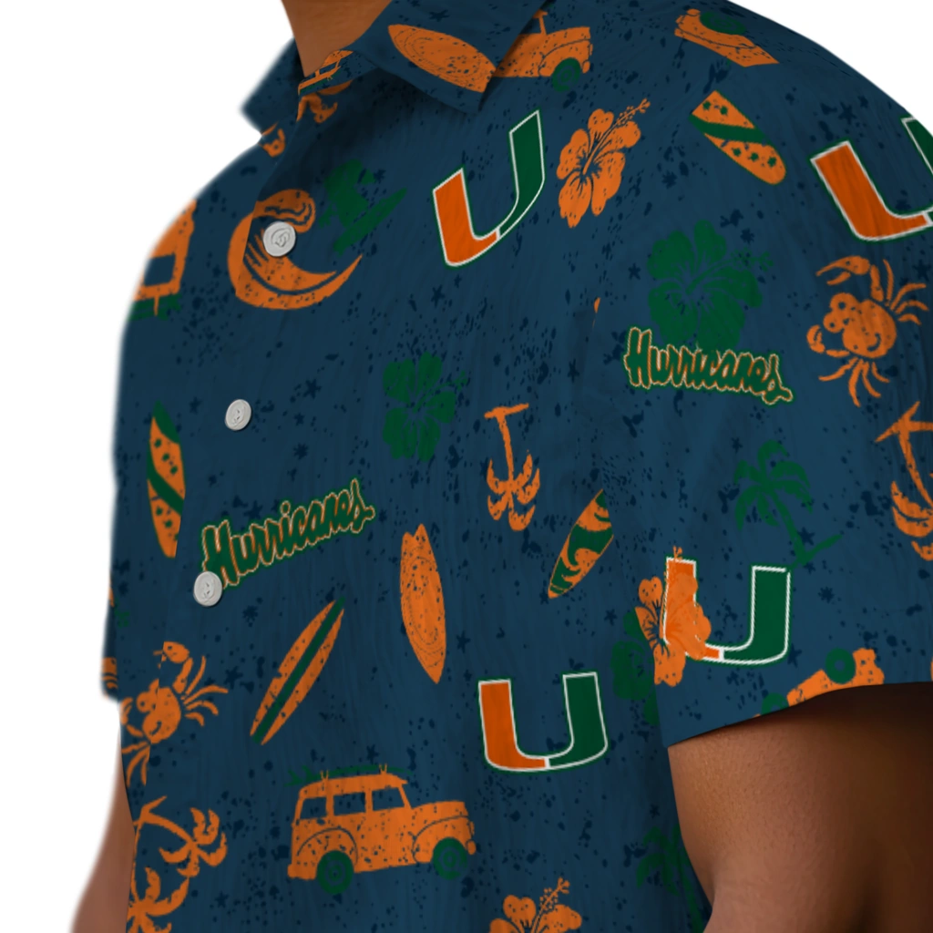 Miami Hurricanes Hawaiian Shirt - Beach Vibe miami hurricanes beach vibe navy hawaiian shirts trendy