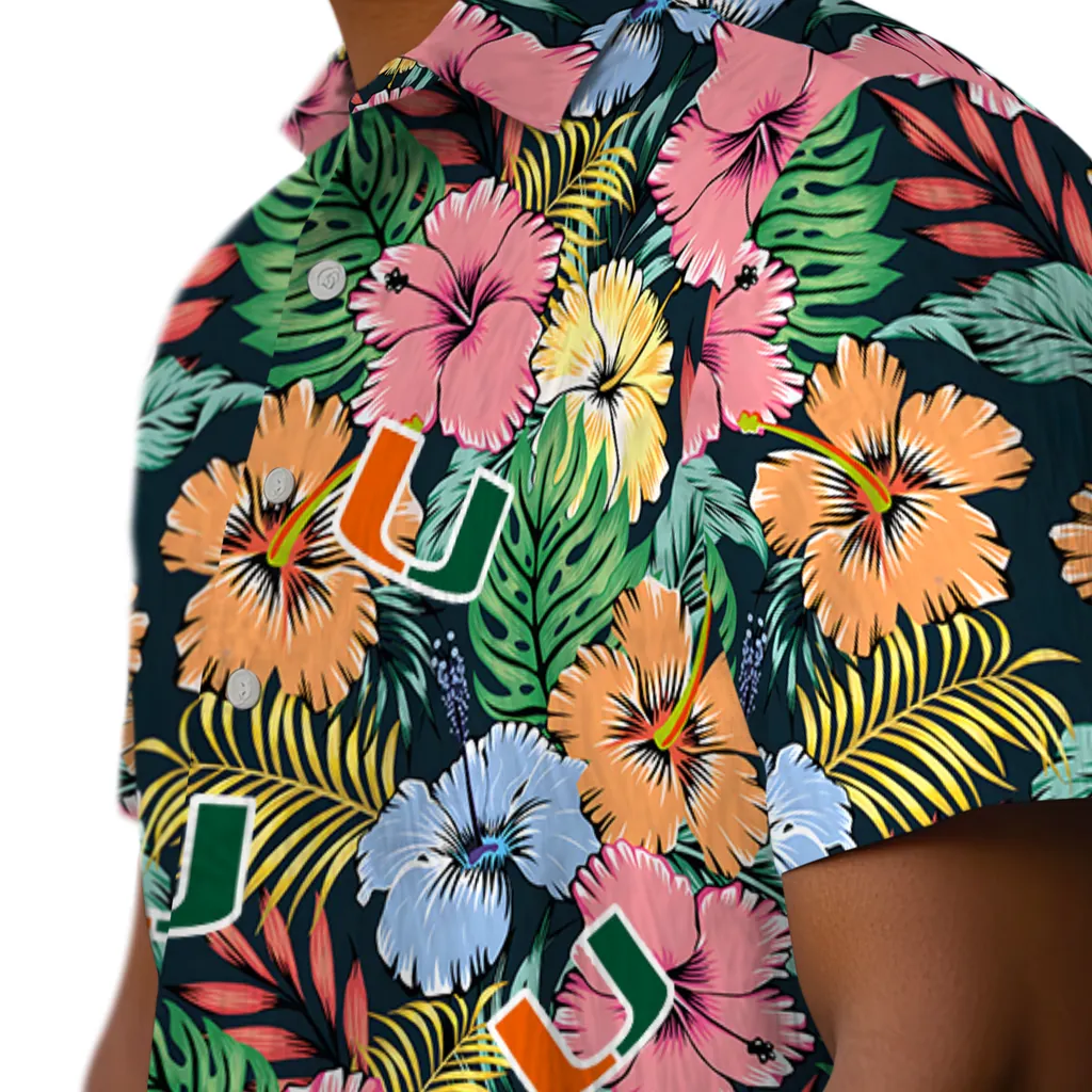 Miami Hurricanes Hawaiian Shirt - Brilliant Hibiscus Garden miami hurricanes brilliant hibiscus garden hawaiian shirts trendy