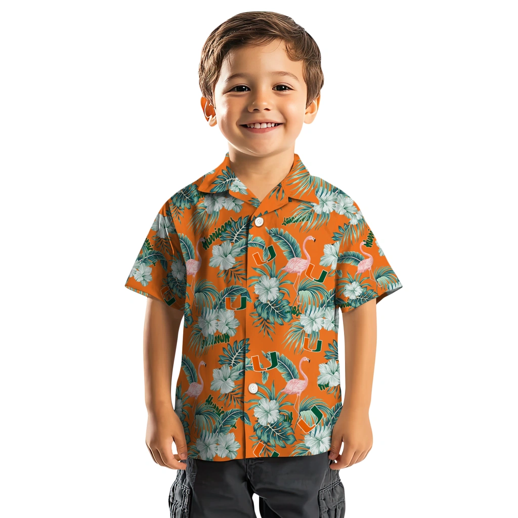 Miami Hurricanes Hawaiian Shirt - Flamingo and Hibiscus miami hurricanes flamingo palms orange hawaiian shirts top rated