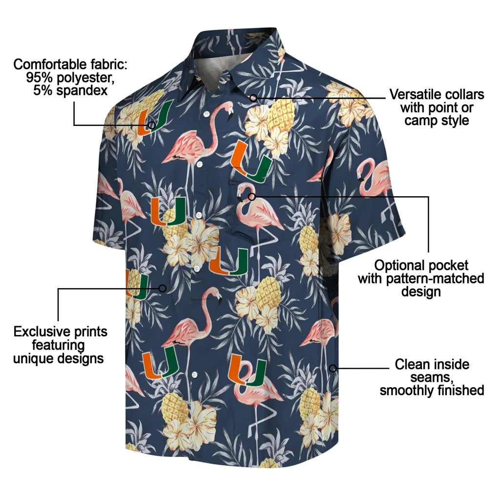Miami Hurricanes Hawaiian Shirt - Flamingo Hibiscus miami hurricanes flamingo hibiscus navy hawaiian shirts new arrival