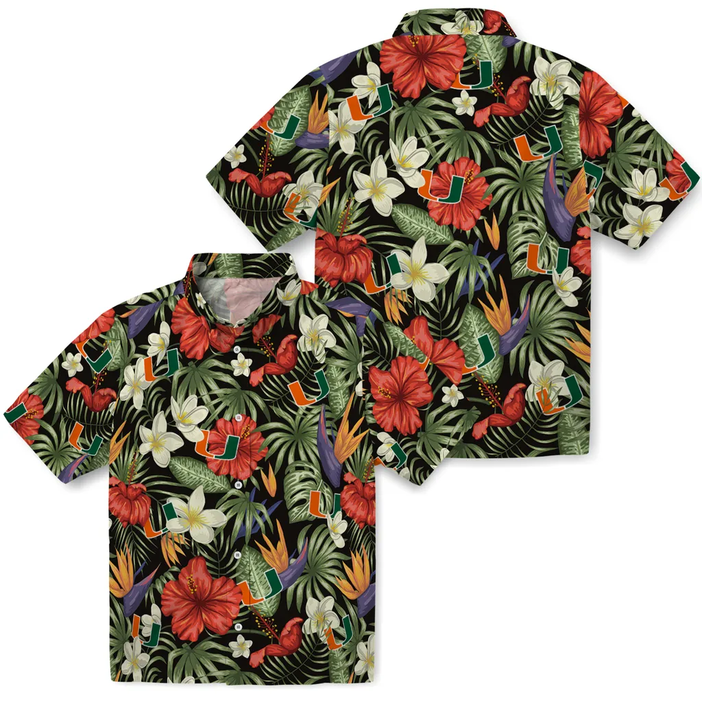 Miami Hurricanes Hawaiian Shirt - Hawaii Floral Hibiscus miami hurricanes hibiscus bird hawaiian shirts high quality