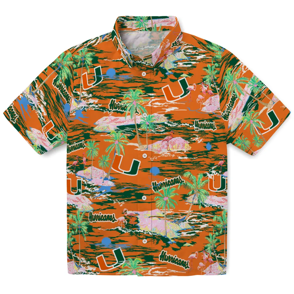 Miami Hurricanes Hawaiian Shirt - Hawaii Island miami hurricanes flamingo retreat orange hawaiian shirts best selling